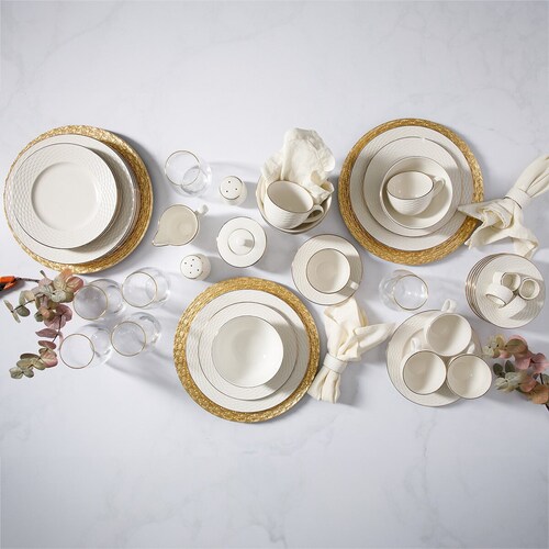 Combo Home & Details de 52 Piezas Vajilla, Vasos Y Plato Base Dorado