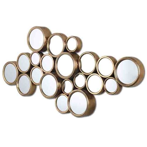 Espejo de Pared con Diseño Super Chic de Múltiples Círculos Y Acabado de Lámina de Oro Texturizado Color Dorado Mideko