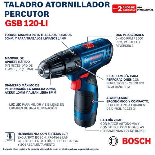 Bosch Professional GSB 36 VE-2-LI - Taladro percutor a batería (2