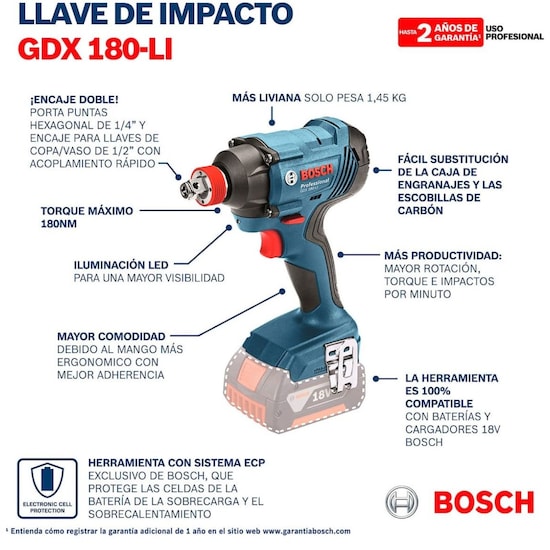 Taladro Atornillador percutor a Batería Bosch GSB 180-LI, 18V