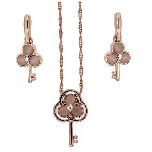 Juego de Aretes + Dije + Cadena Llave Rosa Camilla Madrid