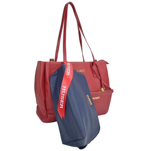 Bolsa Huser Tipo Tote Color Rojo con Cosmetiquera.