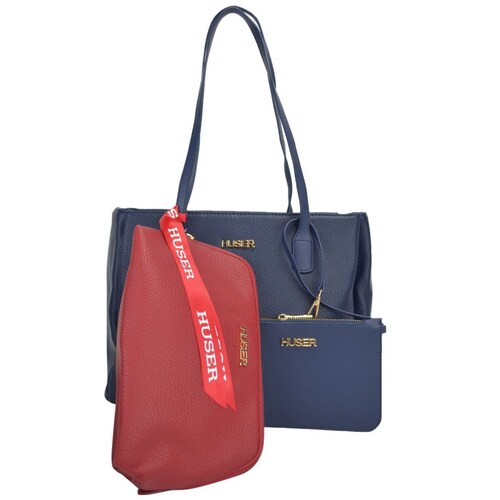 Bolsa Huser Tipo Tote Color Azul Marino con Cosmetiquera.