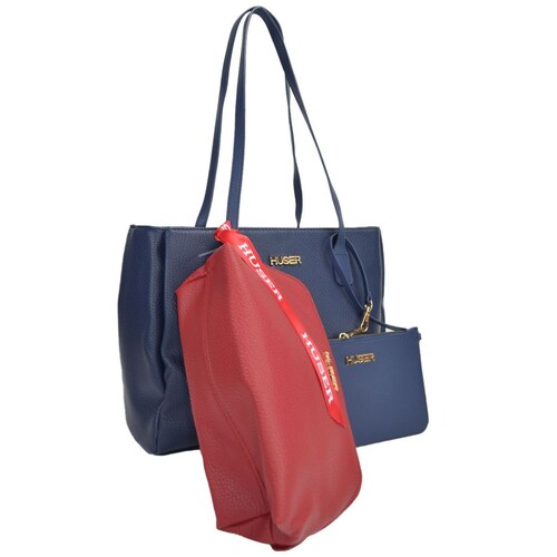 Bolsa Huser Tipo Tote Color Azul Marino con Cosmetiquera.