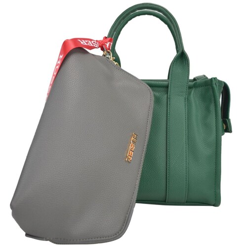 Bolsa Huser Tipo Tote Color Verde con Cosmetiquera.
