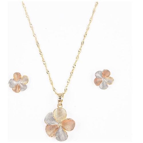 Juego de Aretes Y Collar en Chapa de Oro 18K