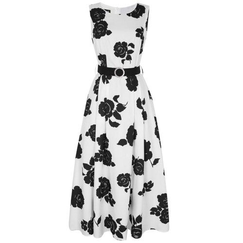 Vestido Basel Sin Manga Diseño Estampado Monocromía de Rosas