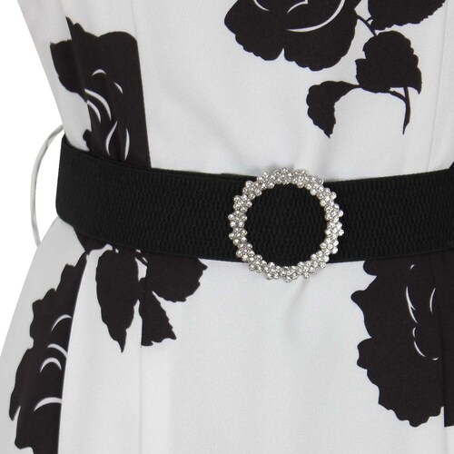 Vestido Basel Sin Manga Diseño Estampado Monocromía de Rosas