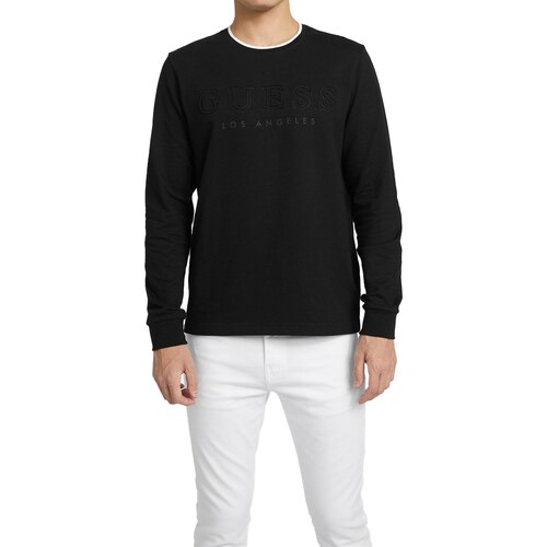 Abrigo Guess Hombre Sudadera Negra Con Cuello Redondo Y Logo De