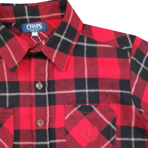 Camisa para Niño Manga Larga Cuadros Franela Roja Chaps