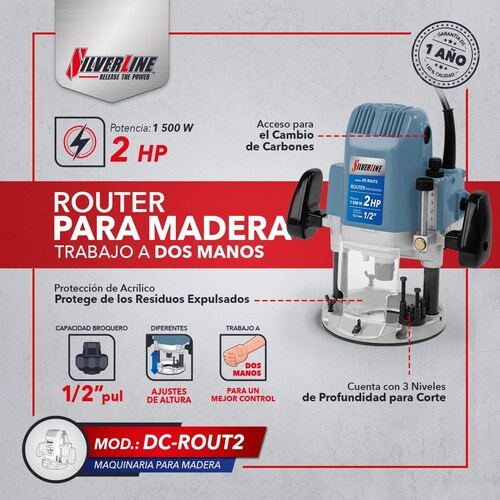 Router 2Hp Silverline+ Juego de 8 Brocas