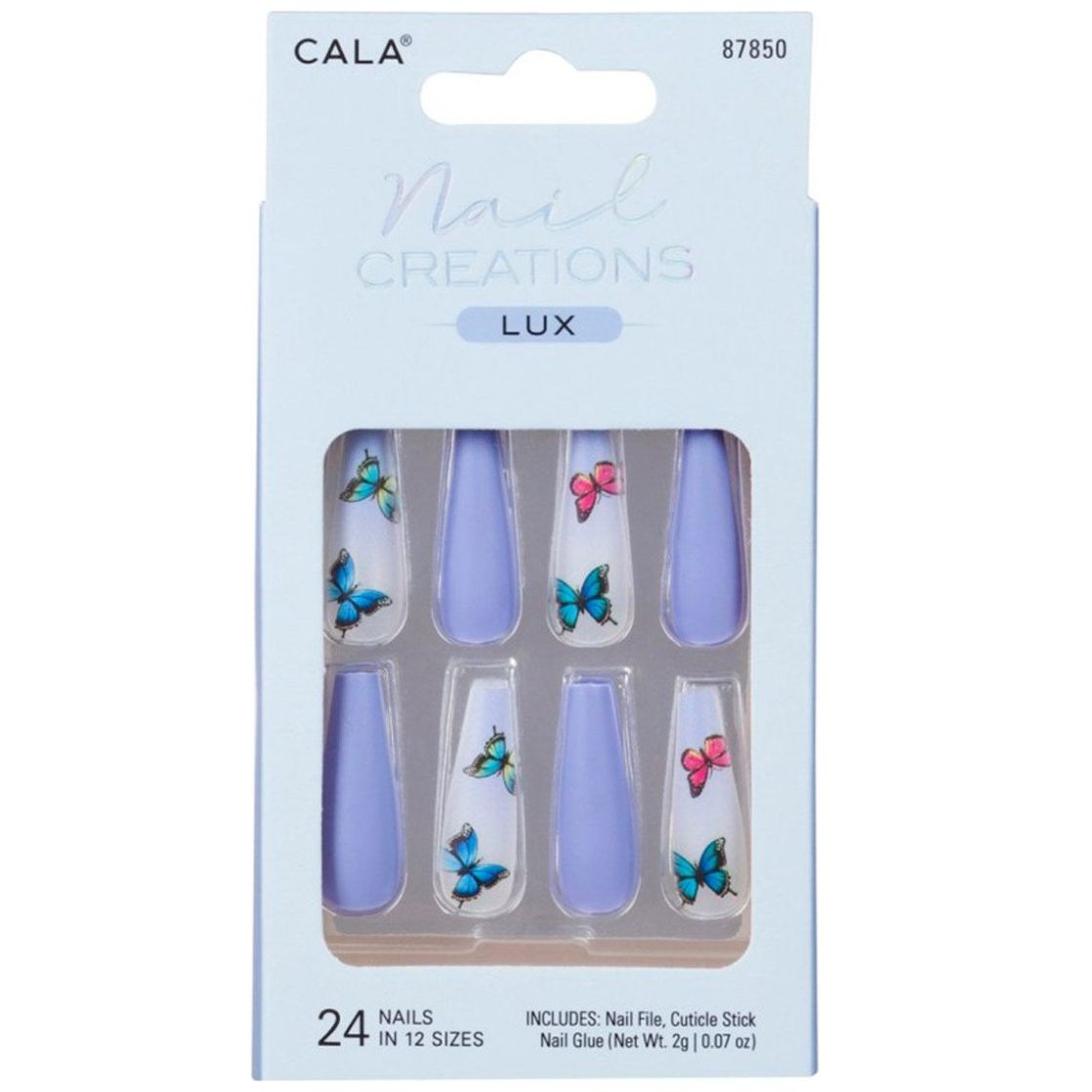 Cala Kit De Uñas Postizas Nail Creations Lux Coffin Mariposa Azul 24 piezas image number 0