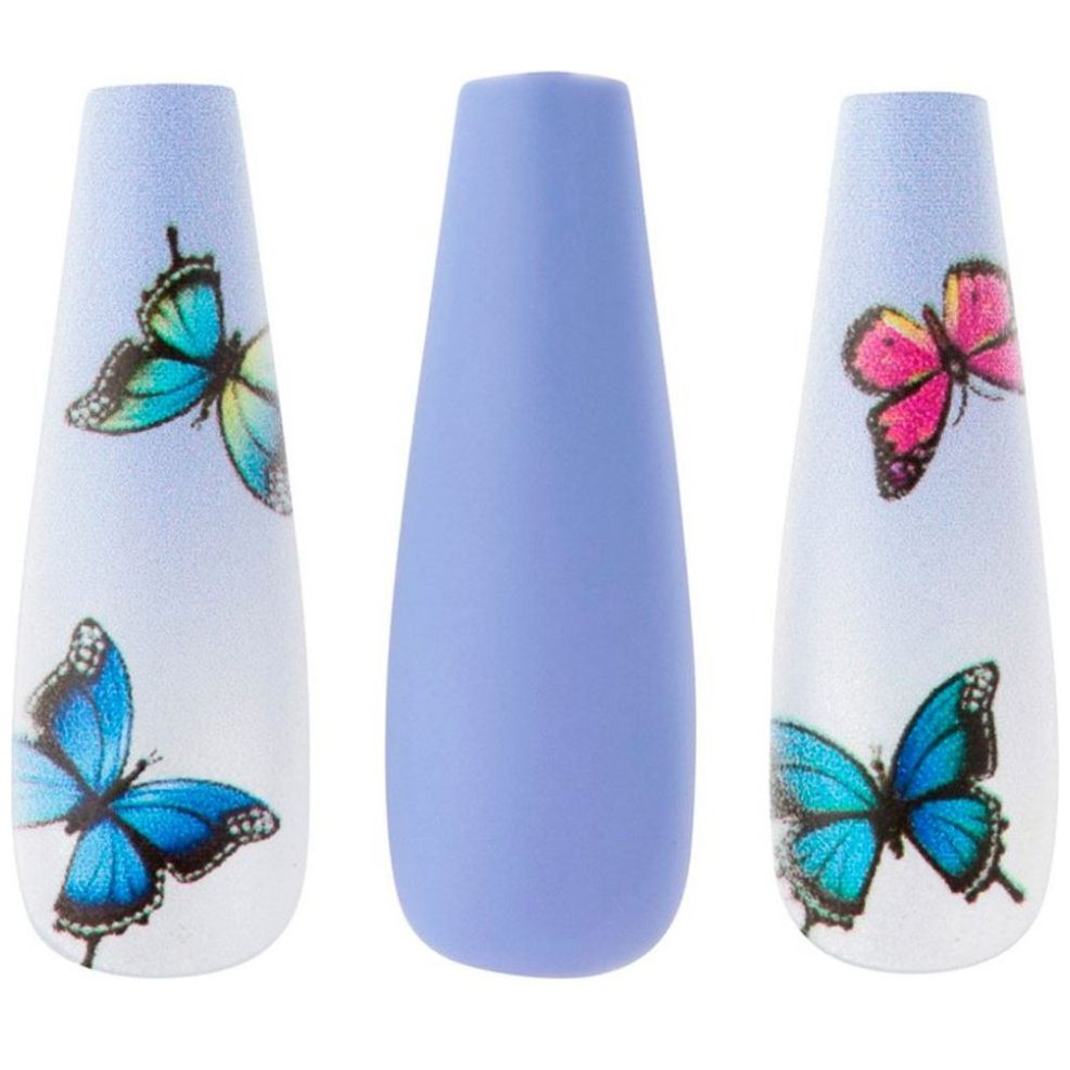 Cala Kit De Uñas Postizas Nail Creations Lux Coffin Mariposa Azul 24 piezas image number 1