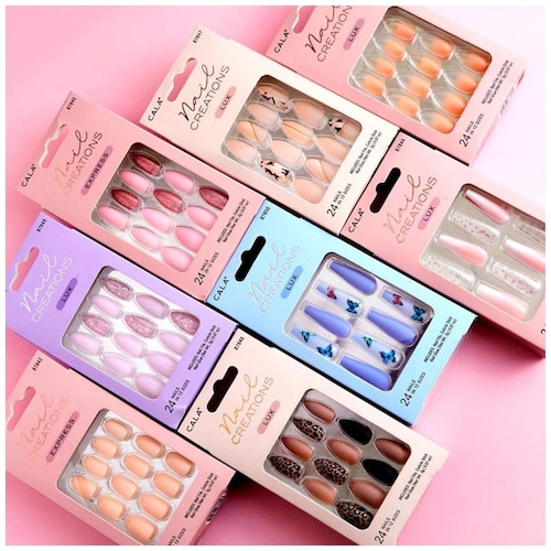 Kit Uñas Postizas Med Coffin Marble 24 Piezas