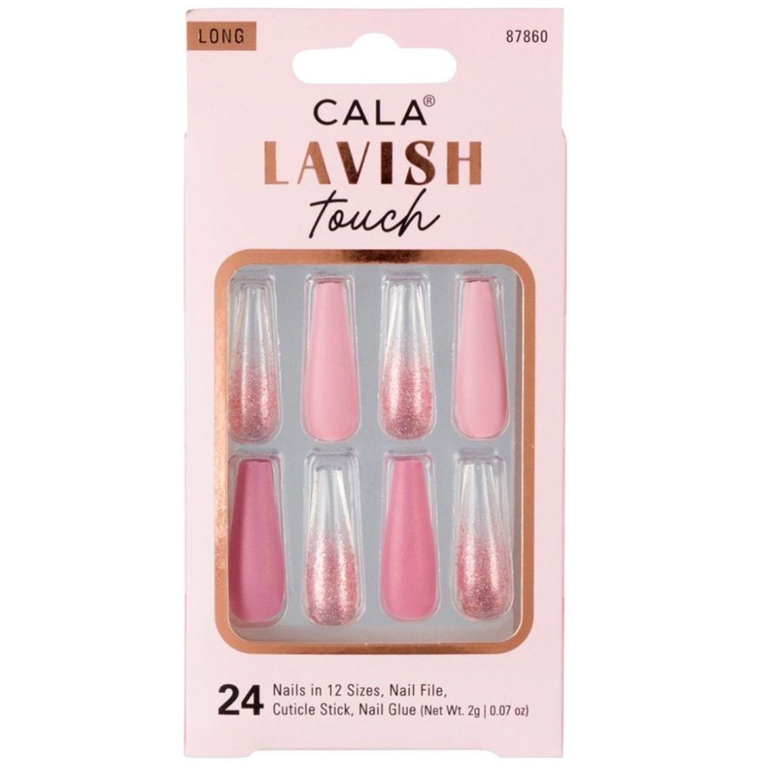 Cala Kit De Uñas Postizas Long Coffin Rosa con Glitter 24 piezas image number 0