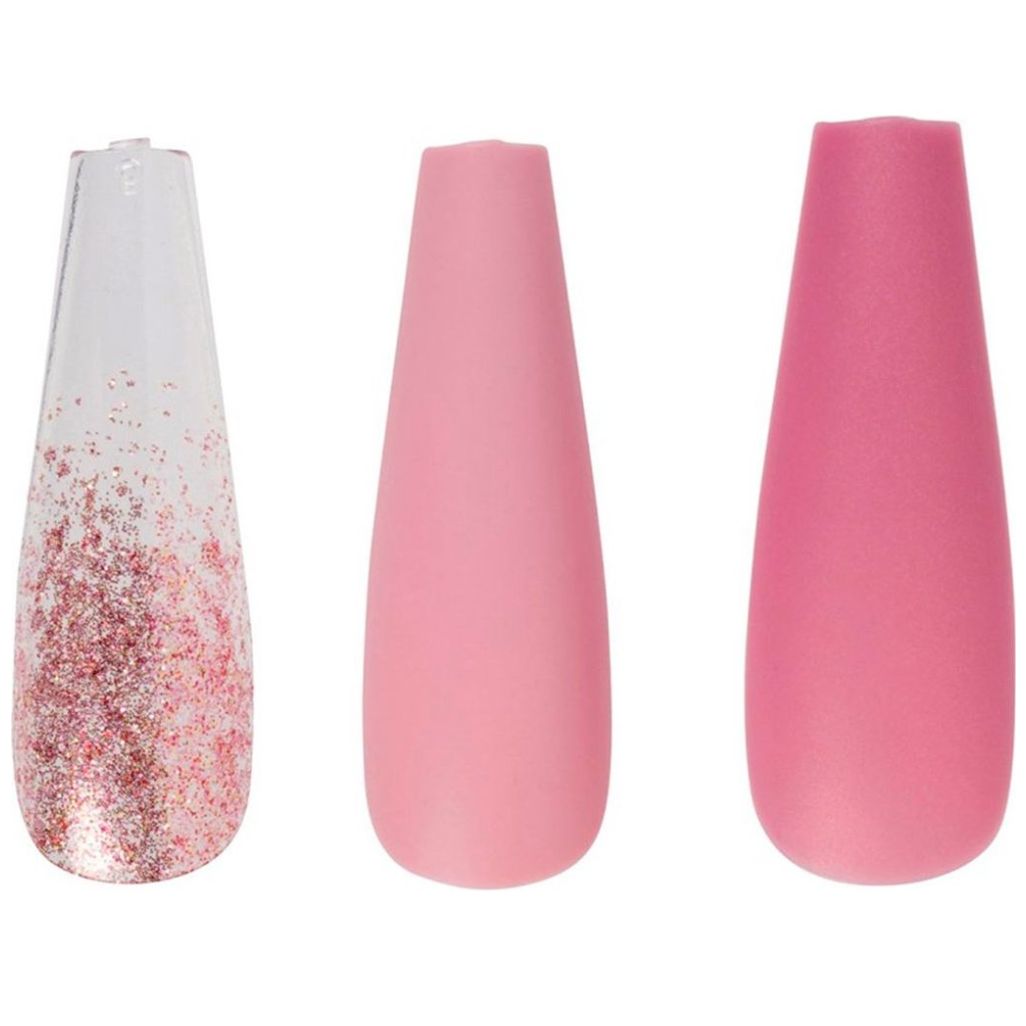 Cala Kit De Uñas Postizas Long Coffin Rosa con Glitter 24 piezas image number 1