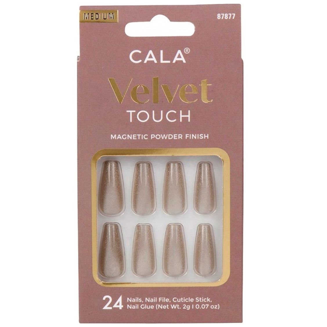 Cala Kit De Uñas Postizas Velvet Medium Coffin Sage Cateye 24 piezas image number 0
