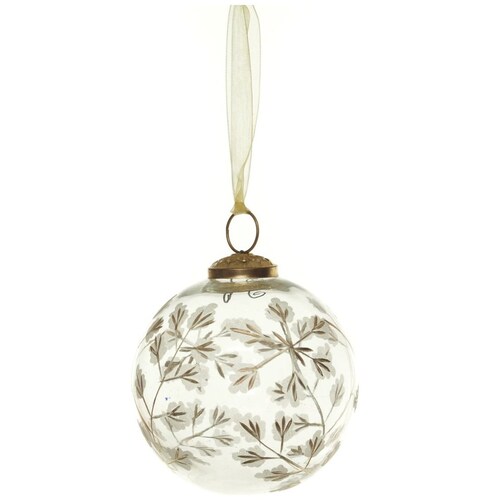 Esfera de Cristal Transparente Flores Oro 10Cm