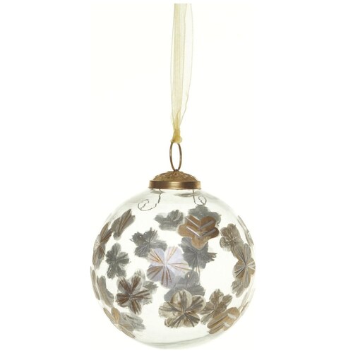 Esfera de Cristal Transparente Flores Oro 10Cm