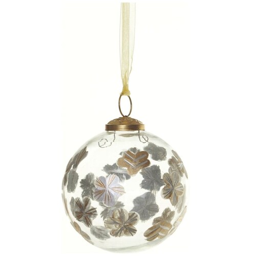 Esfera de Cristal Transparente Flores Oro 10Cm