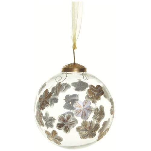 Esfera de Cristal Transparente Flores Oro 10Cm