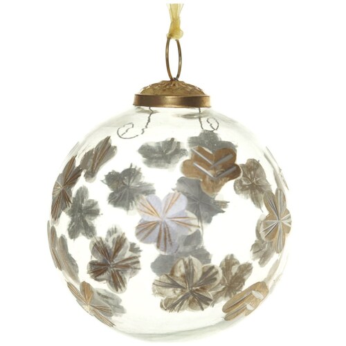 Esfera de Cristal Transparente Flores Oro 10Cm