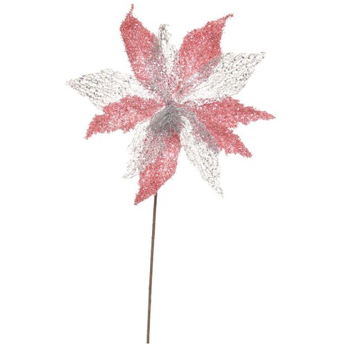 Flor de Nochebuena Diamantina Rosa Y Plata 34Cm