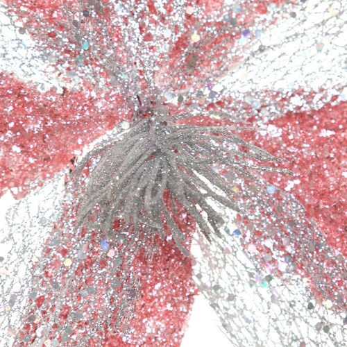 Flor de Nochebuena Diamantina Rosa Y Plata 34Cm