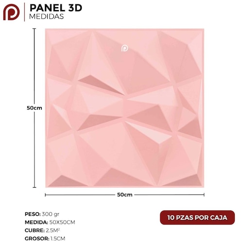 Panel Decorativo 3D Cuarzo Rosa 50X50Cm Deco Pvc