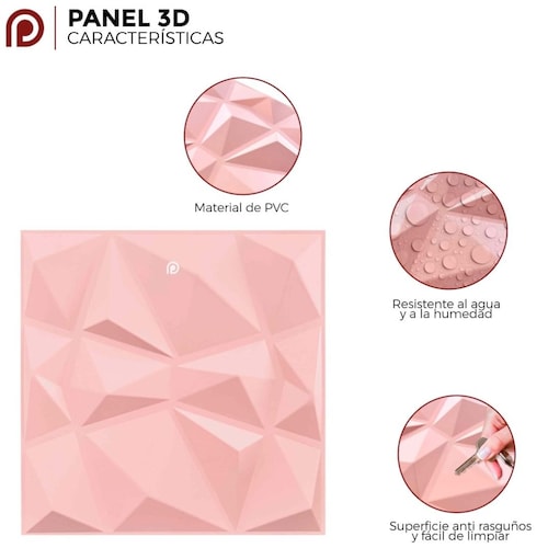 Panel Decorativo 3D Cuarzo Rosa 50X50Cm Deco Pvc