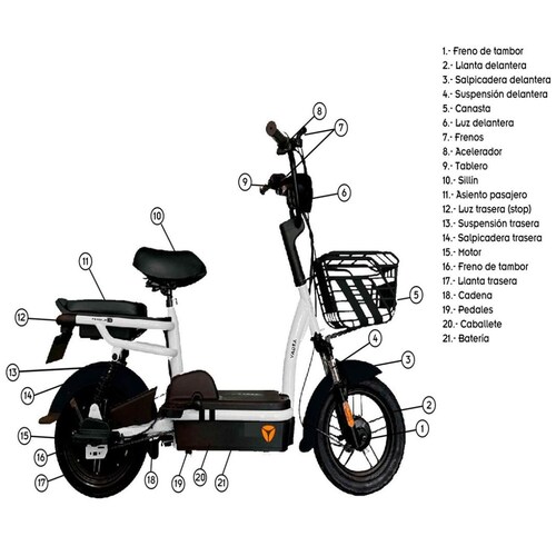 Bicimoto Eléctrica Yadea Lemeng 350W Blanco