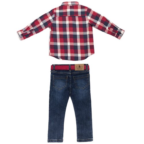 Conjunto 2 Piezas Royal Polo Club Camisa a Cuadros y Pantalón de Mezclilla para Bebé