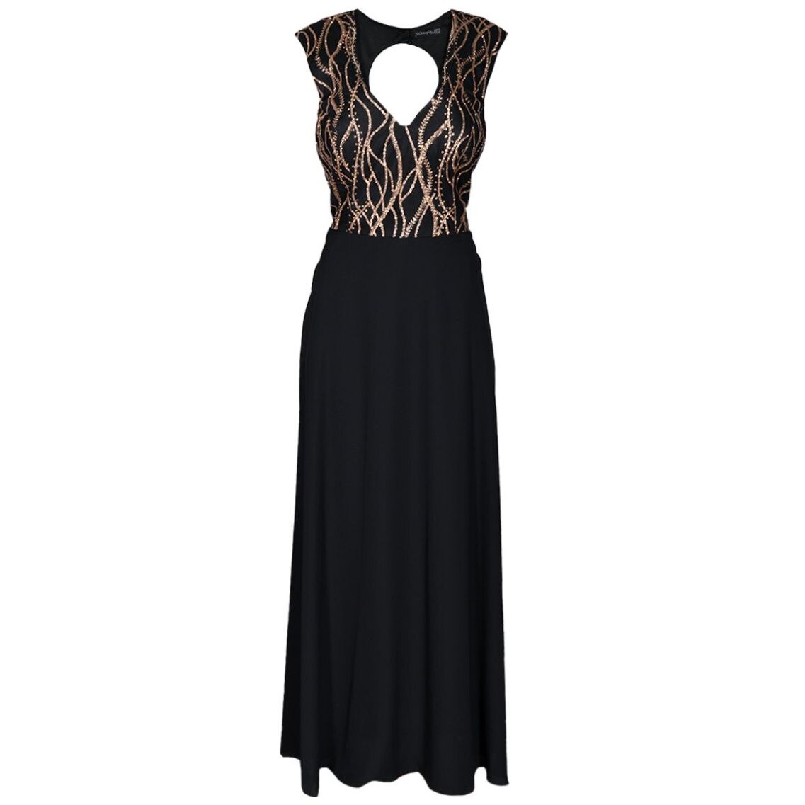 Vestido maxi de falda circular con escote en forma de cerradura y falda plisada Niebla