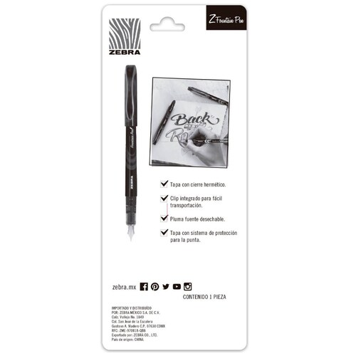Pluma Fuente Desechable Negro Zebra