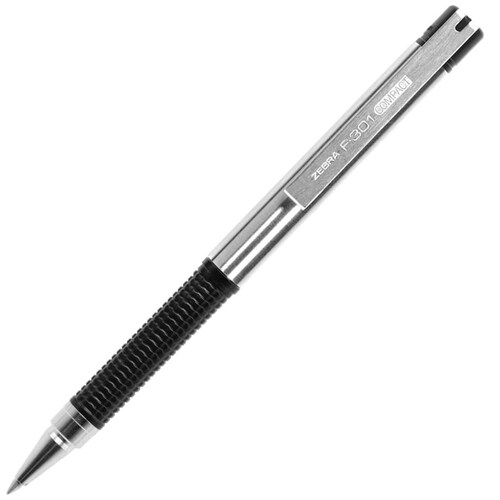 Bolígrafo Stick de Acero Inoxidable F-301 Compact Zebra Negro