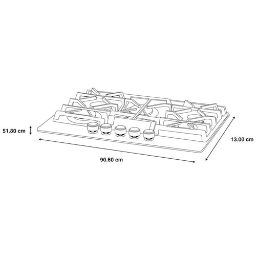 Parrilla Io Mabe a Gas Lp 90 Cm Vidrio Negro Pio96Kmnr0