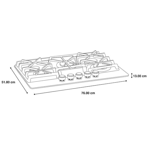 Parrilla Io Mabe a Gas Lp 76 Cm Vidrio Negro Pio75Kmnr0
