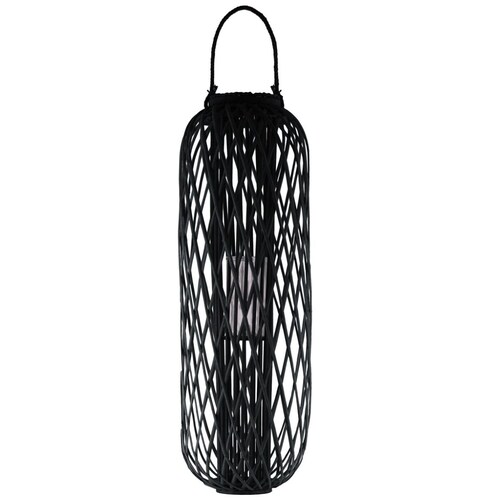 Home Nature Linterna Grande de Bambú   Diseño Celosía Color Negro 120*38*38 Cm