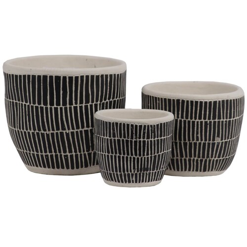 Home Nature Juego de 3 Maceteros Venecia Redondos de Cerámica con Bordes Diseño Celosía 15.8*17.8*17.8 Cm, 12*14*14 Cm y 10*11.4*11.4 Cm
