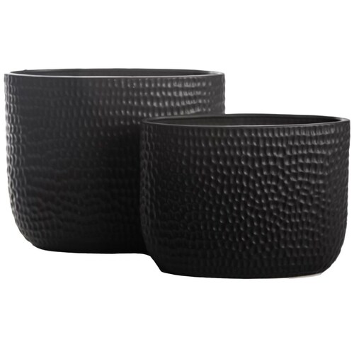 Home Nature Juego de 2 Macetas de Cerámica Altas Ovaladas Acabado Mate Color Negro 30*17.7*36.8 Cm