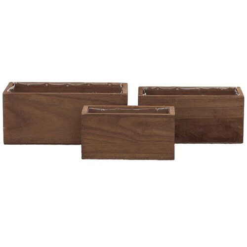Home Nature Juego de 3 Maceteros de Madera con Acabado Mate Natural 15.2*17.8*35.6 Cm, 14*15.2*30.5 Cm y 12.7*12.7*25.4 Cm