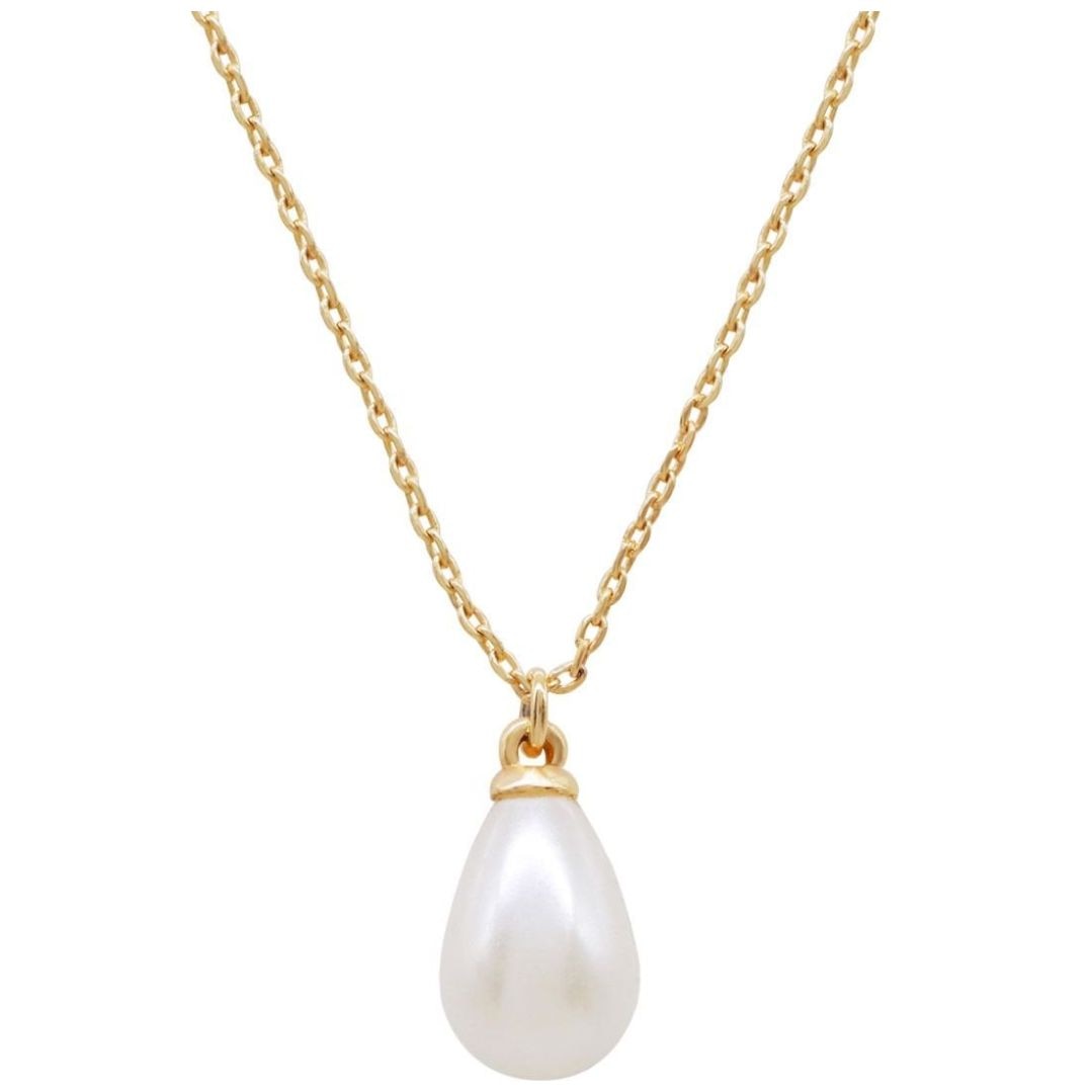Dije con Cadena en Dorado con Perla de Gota Carré