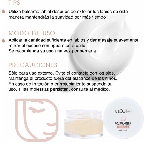 Exfoliante para Labios Menta Vitamina e Cloe 15Ml