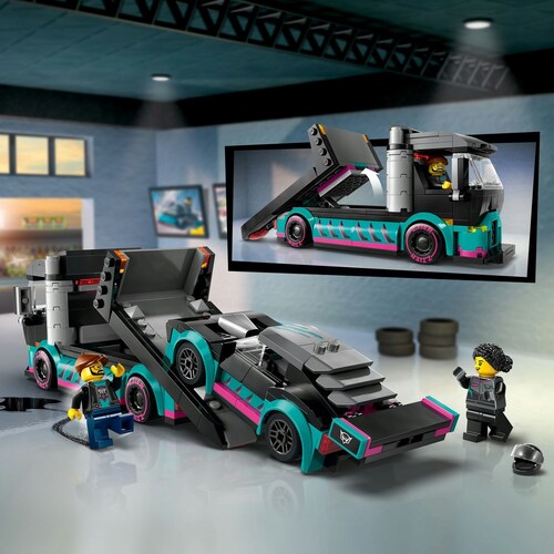 Lego Coche de Carreras y Camión de Transporte
