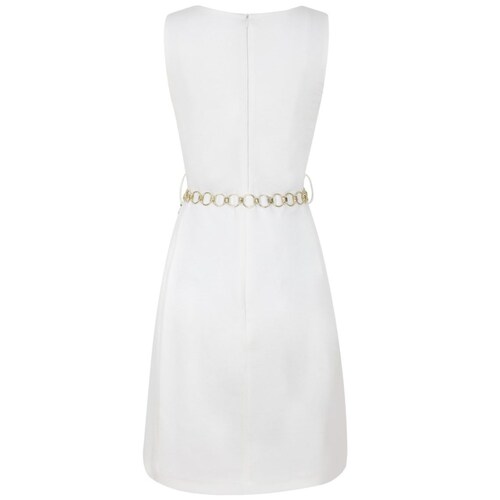 Vestido Basel Cuello Redondo Diseño Liso con Cinturón de Cadena