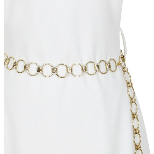 Vestido Basel Cuello Redondo Diseño Liso con Cinturón de Cadena