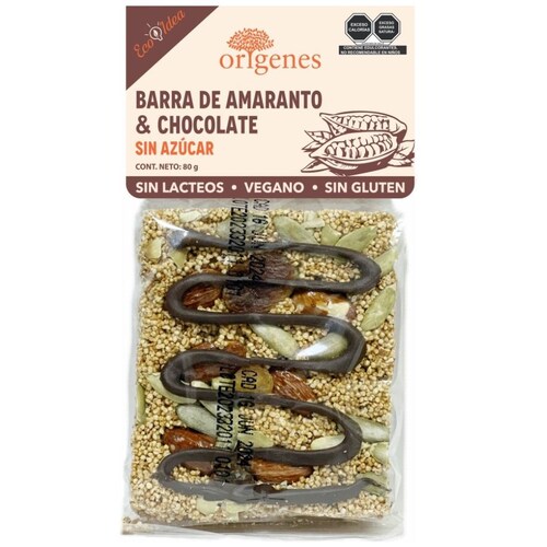 Barra de Amaranto Orígenes Almendra y Chocolate Sin Azúcar