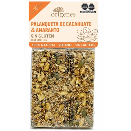 Palanqueta Orígenes Cacahuate y Amaranto Sin Azúcar