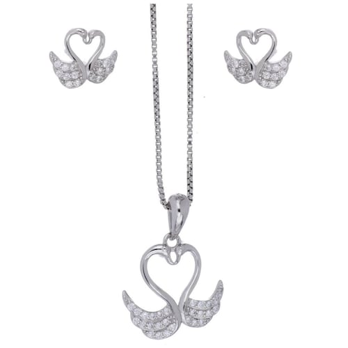 Set Aretes+Dije con Cadena Cisnes Plata .925 Farfalla Bonetti