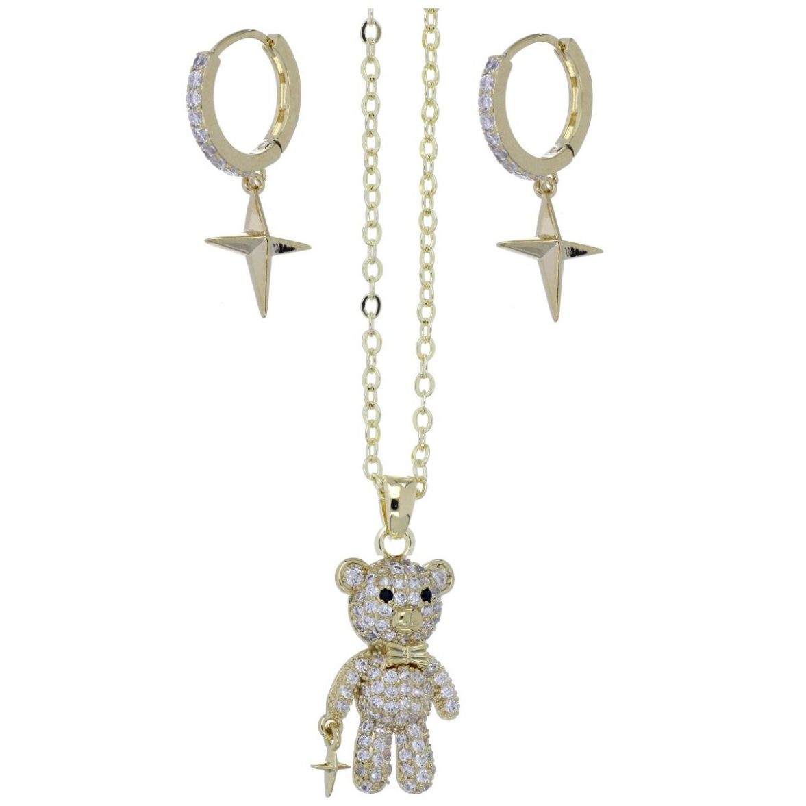 Juego Aretes+Dije Cadena Osito Chapado Oro Korei